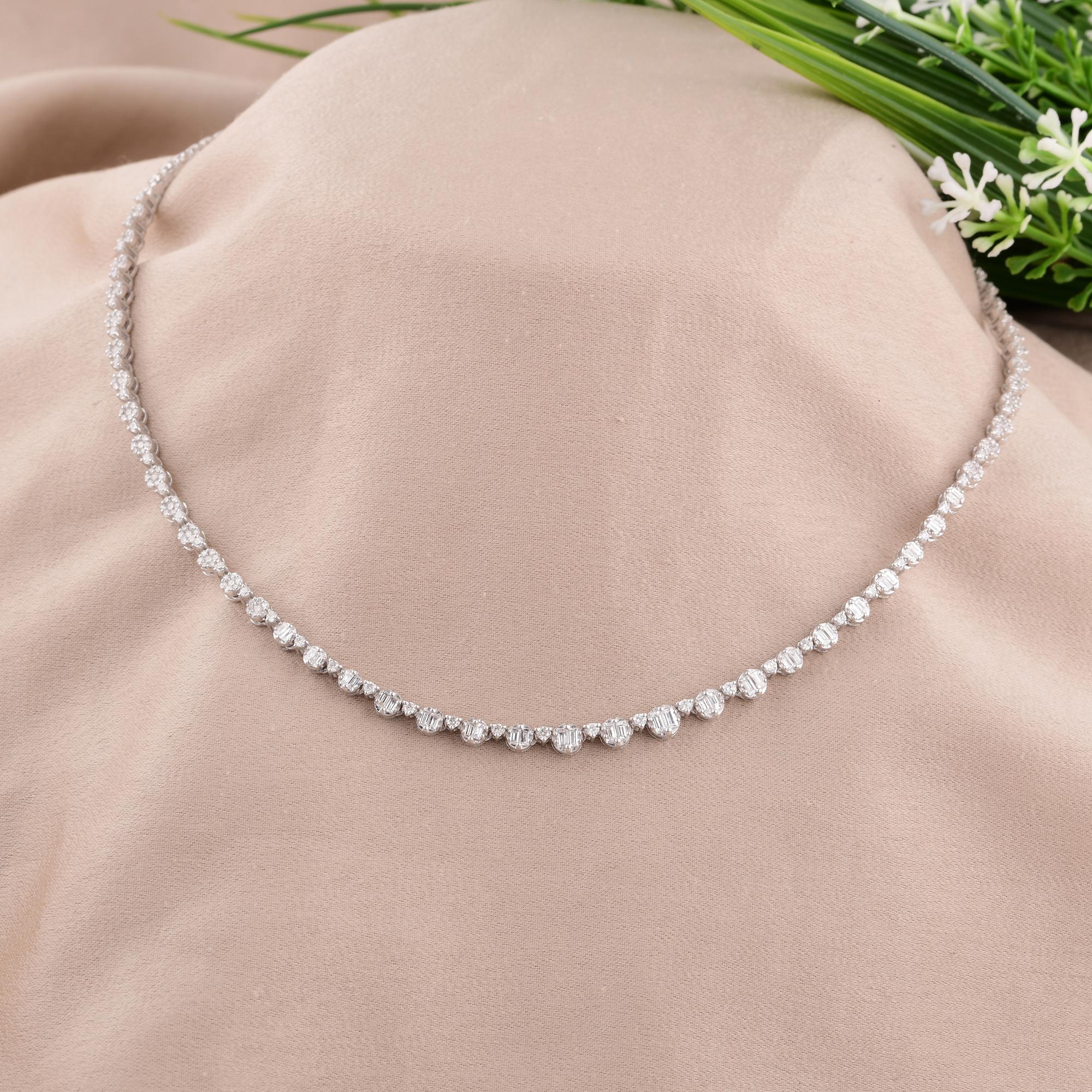 Round Cut Natural SI Clarity HI Color Diamond Fine Necklace 14 Karat White Gold Jewelry For Sale
