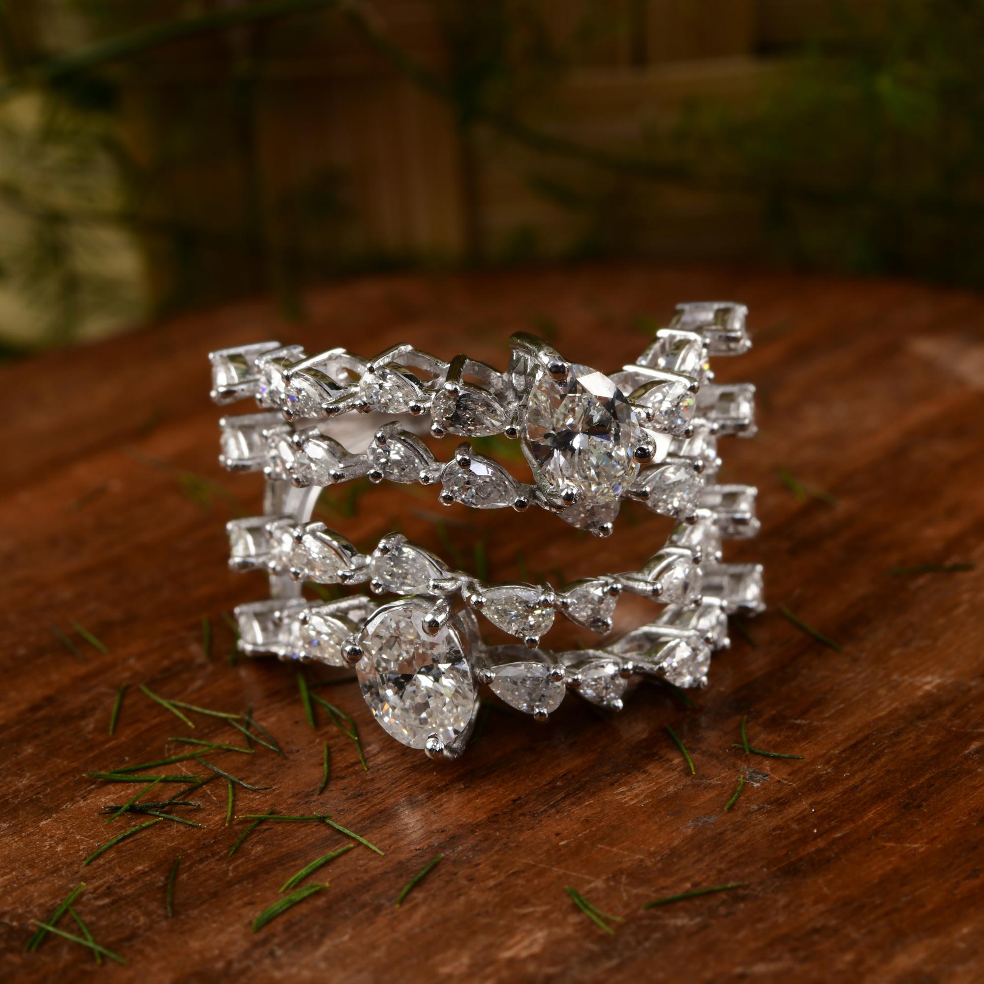 Pear Cut Natural 2.35 Carat SI/H Pear Round Diamond Ring 14 Karat White Gold Fine Jewelry For Sale