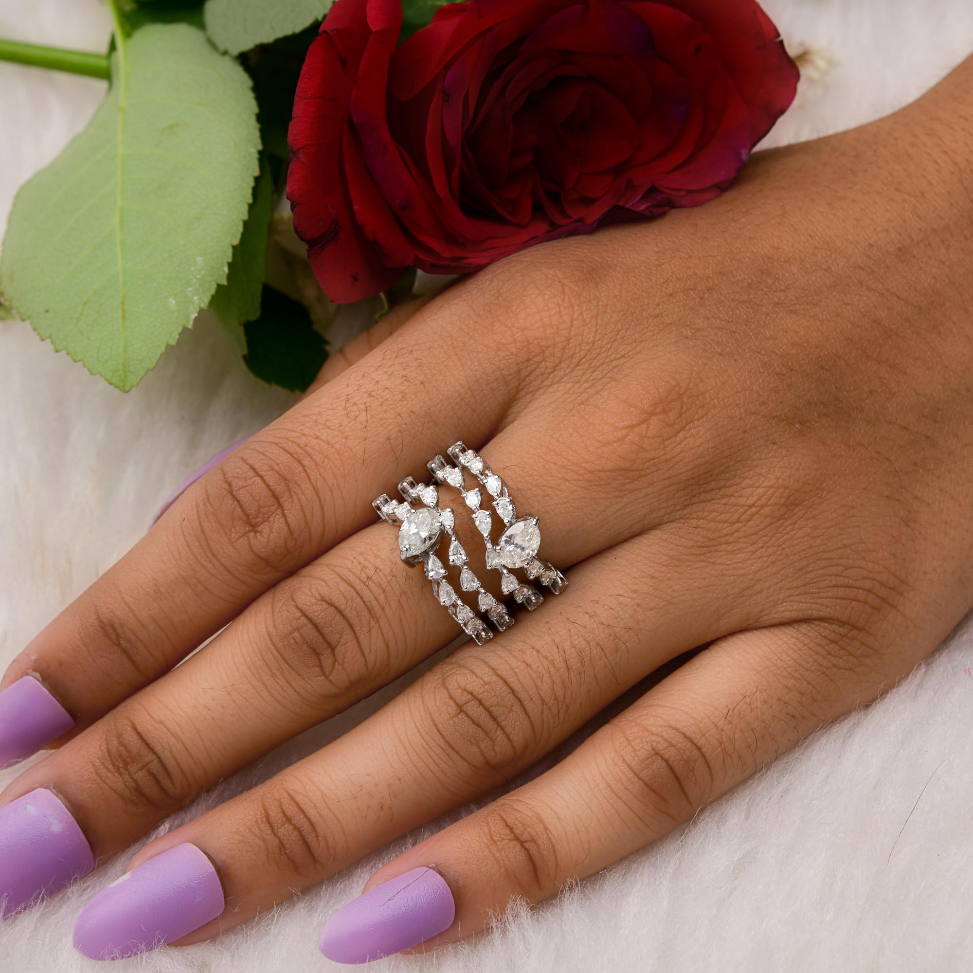 Natural 2.35 Carat SI/H Pear Round Diamond Ring 14 Karat White Gold Fine Jewelry For Sale 2