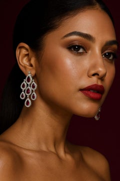 Natural 23.53 Carat Rubellite Tourmaline & Diamond Chandelier Halo Earrings