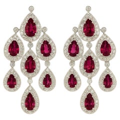Natürliche 23,53 Karat Rubellit Turmalin & Diamant Chandelier Halo Ohrringe