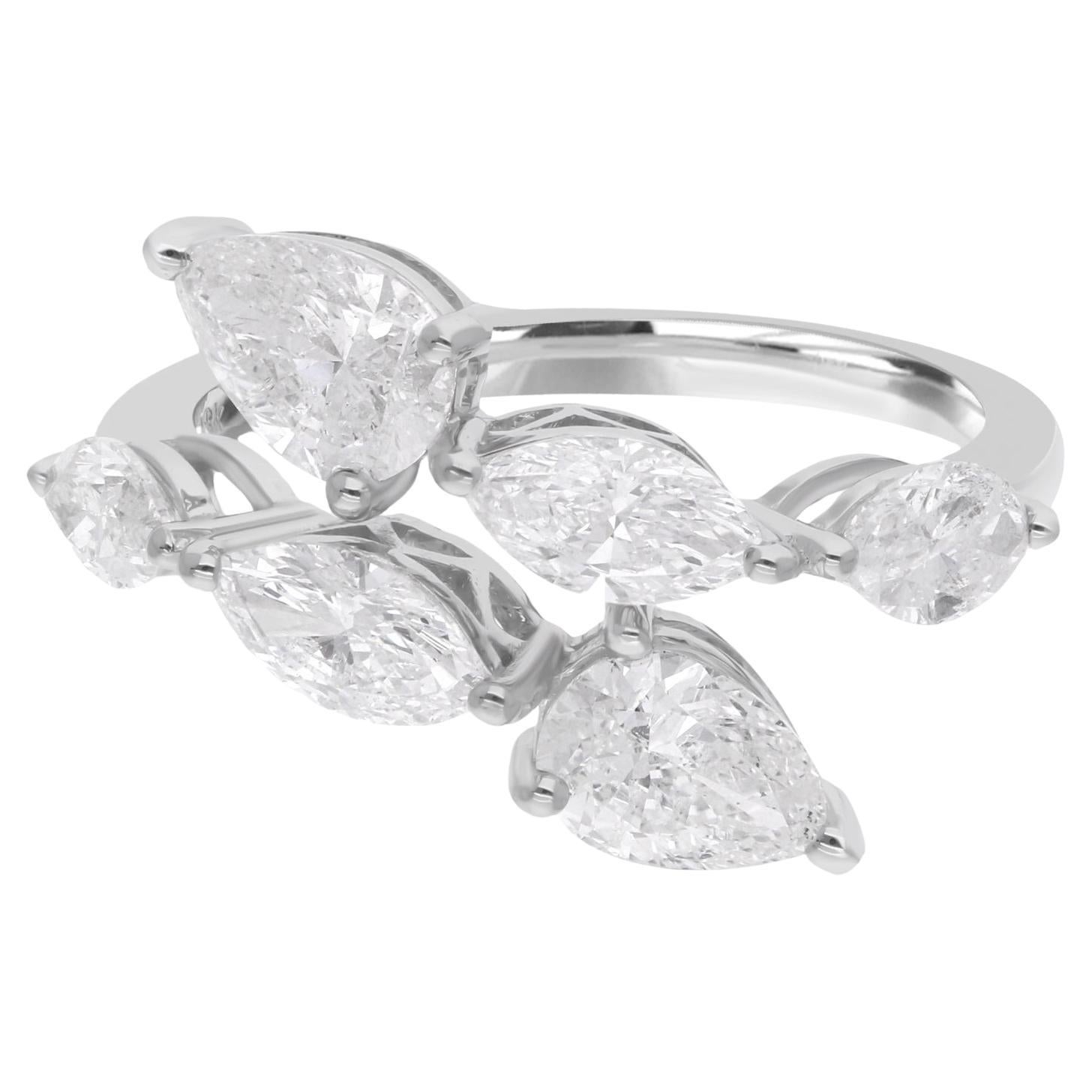 Nature 2.36 Ct. Bague enveloppante poire et diamants ronds Or blanc 14 carats Bijoux fins