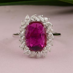 2.37Ct Rubí 0.8Ct SI/H Diamante Anillo de Compromiso Cocktail 14 Kilates Oro Blanco