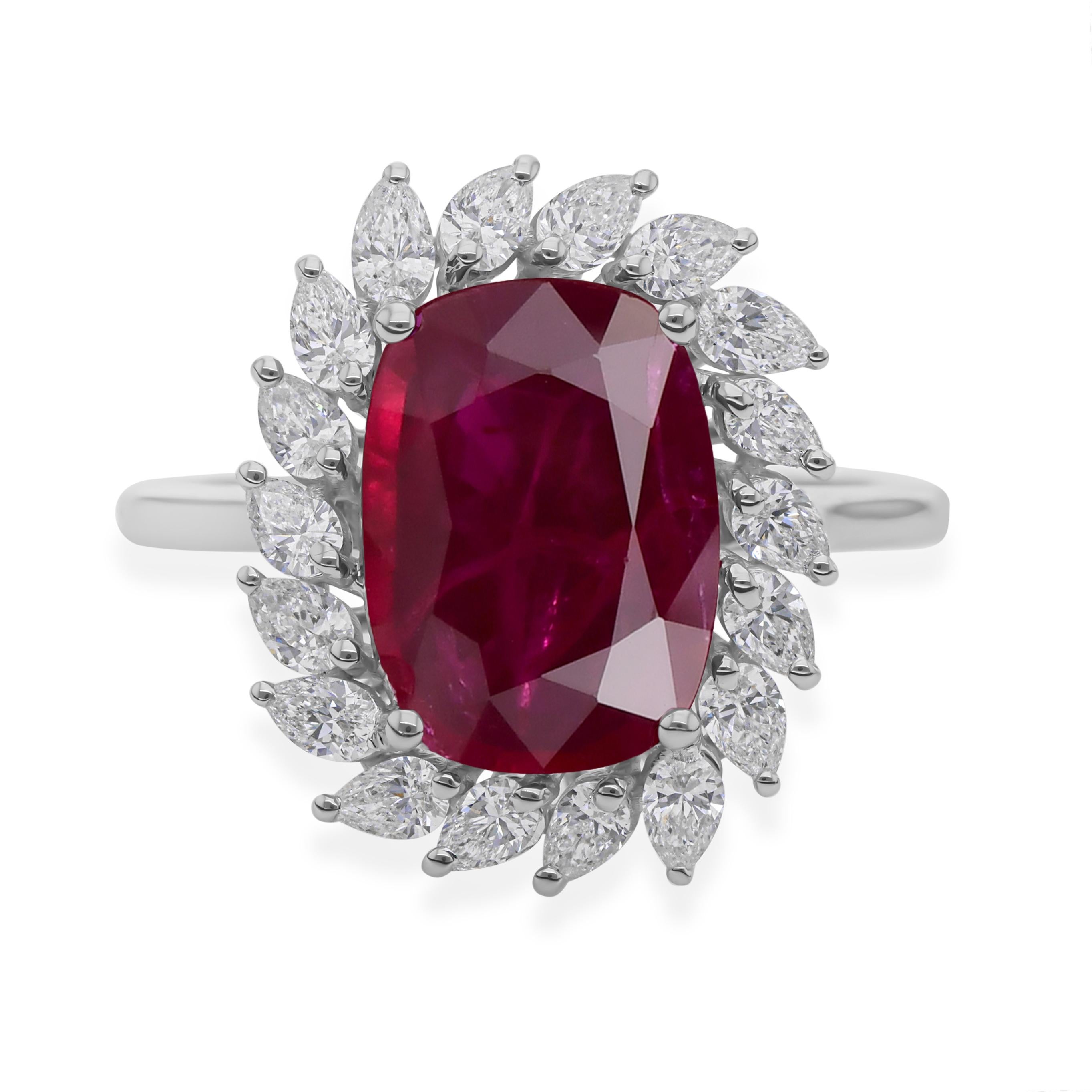 Im Angebot: Natürlicher 2,37 Karat Rubin 0,8 Karat SI/H Diamant-Cocktailring 14 Karat Weißgold () 4