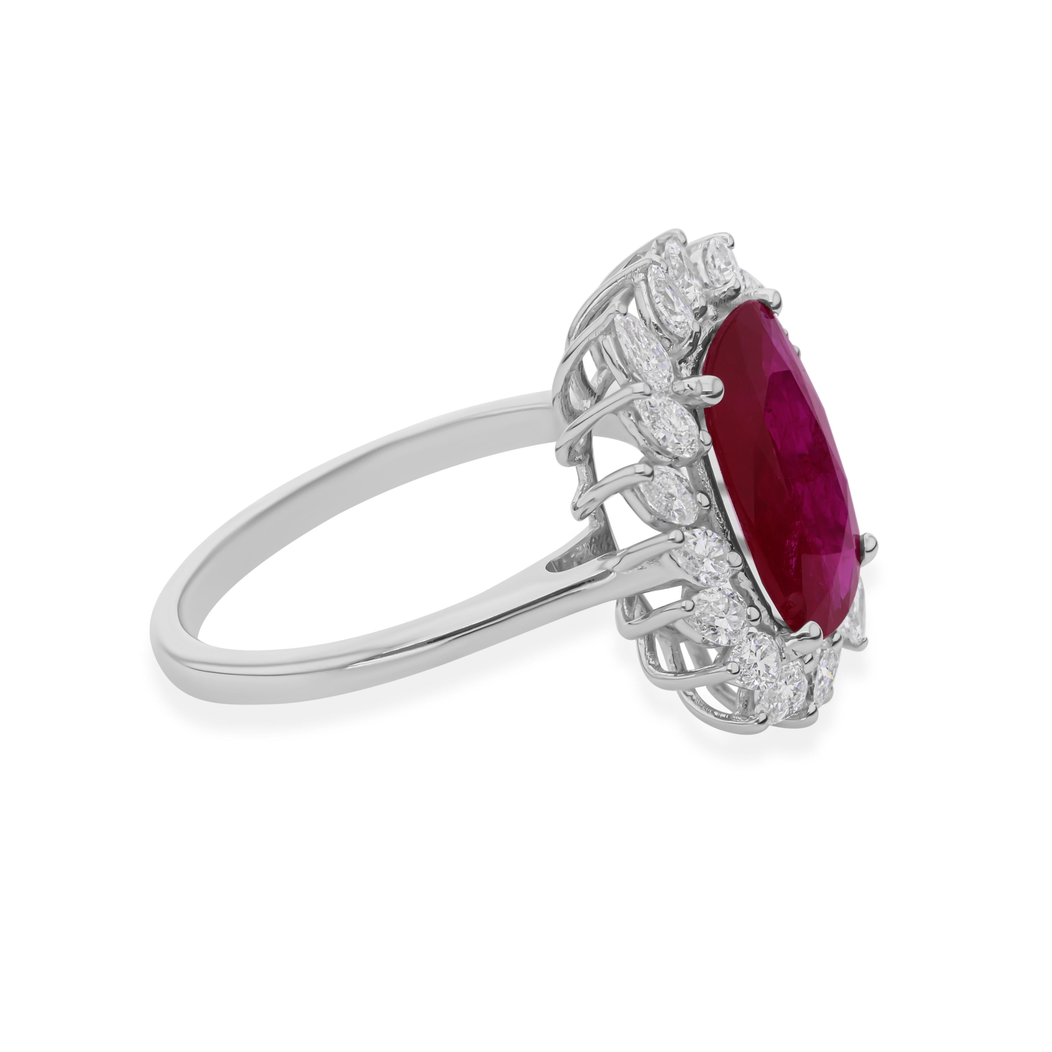 For Sale:  Natural 2.37 Carat Ruby 0.8 Carat SI/H Diamond Cocktail Ring 18 Karat White Gold 2