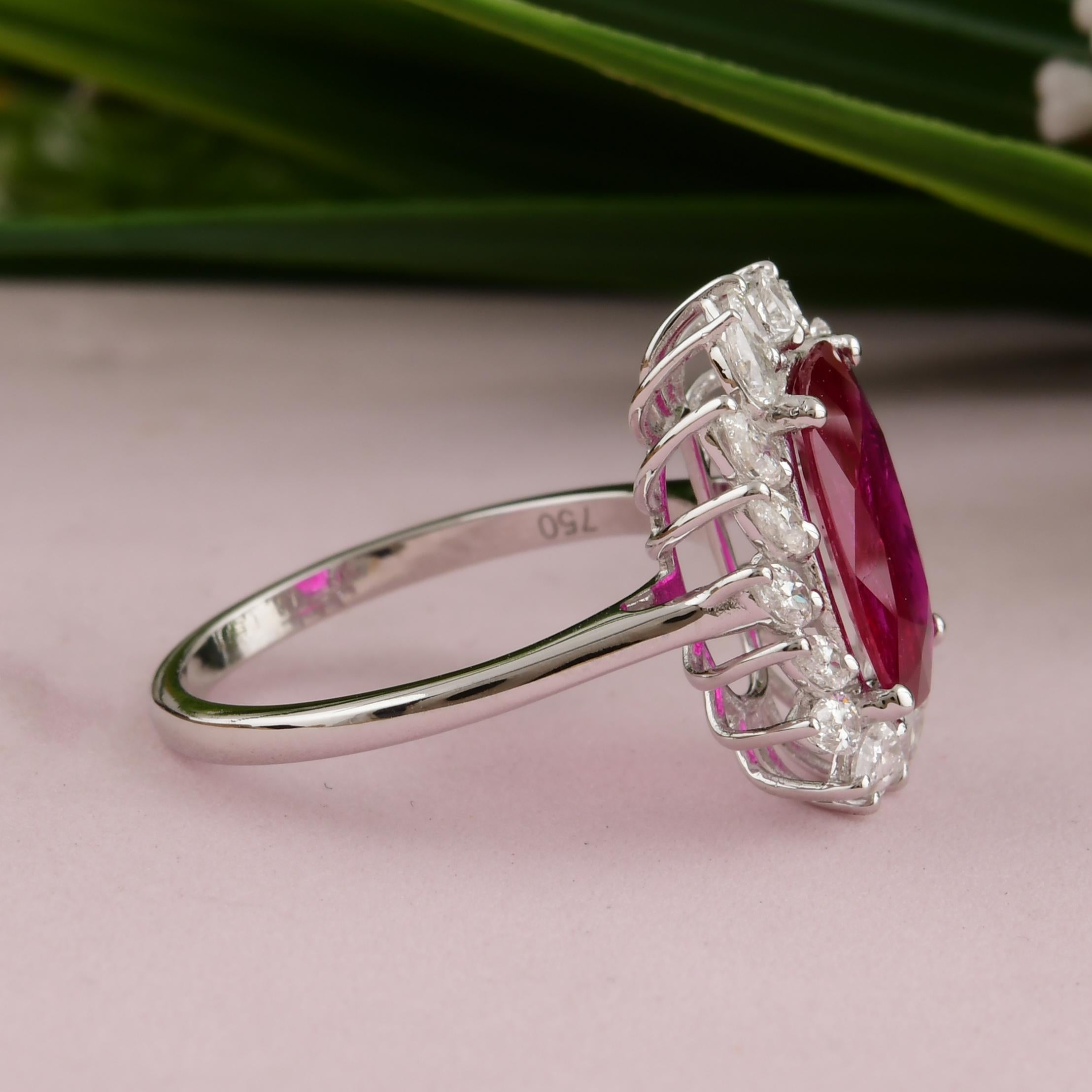For Sale:  Natural 2.37 Carat Ruby 0.8 Carat SI/H Diamond Cocktail Ring 18 Karat White Gold 4