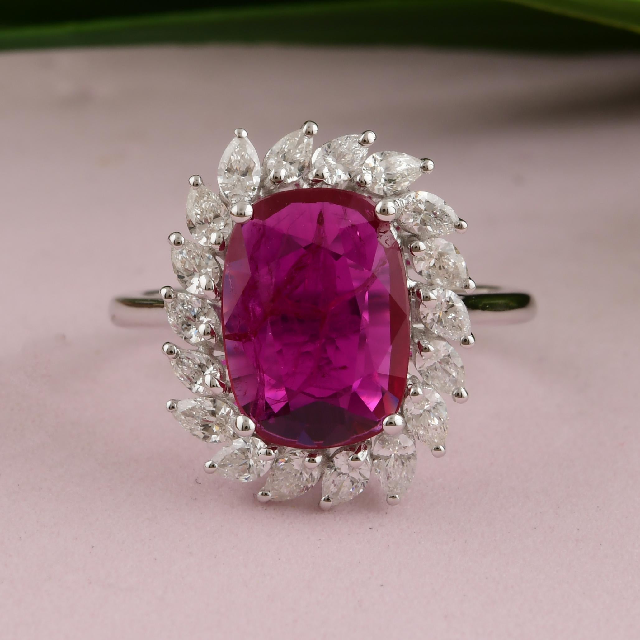 For Sale:  Natural 2.37 Carat Ruby 0.8 Carat SI/H Diamond Cocktail Ring 18 Karat White Gold 5