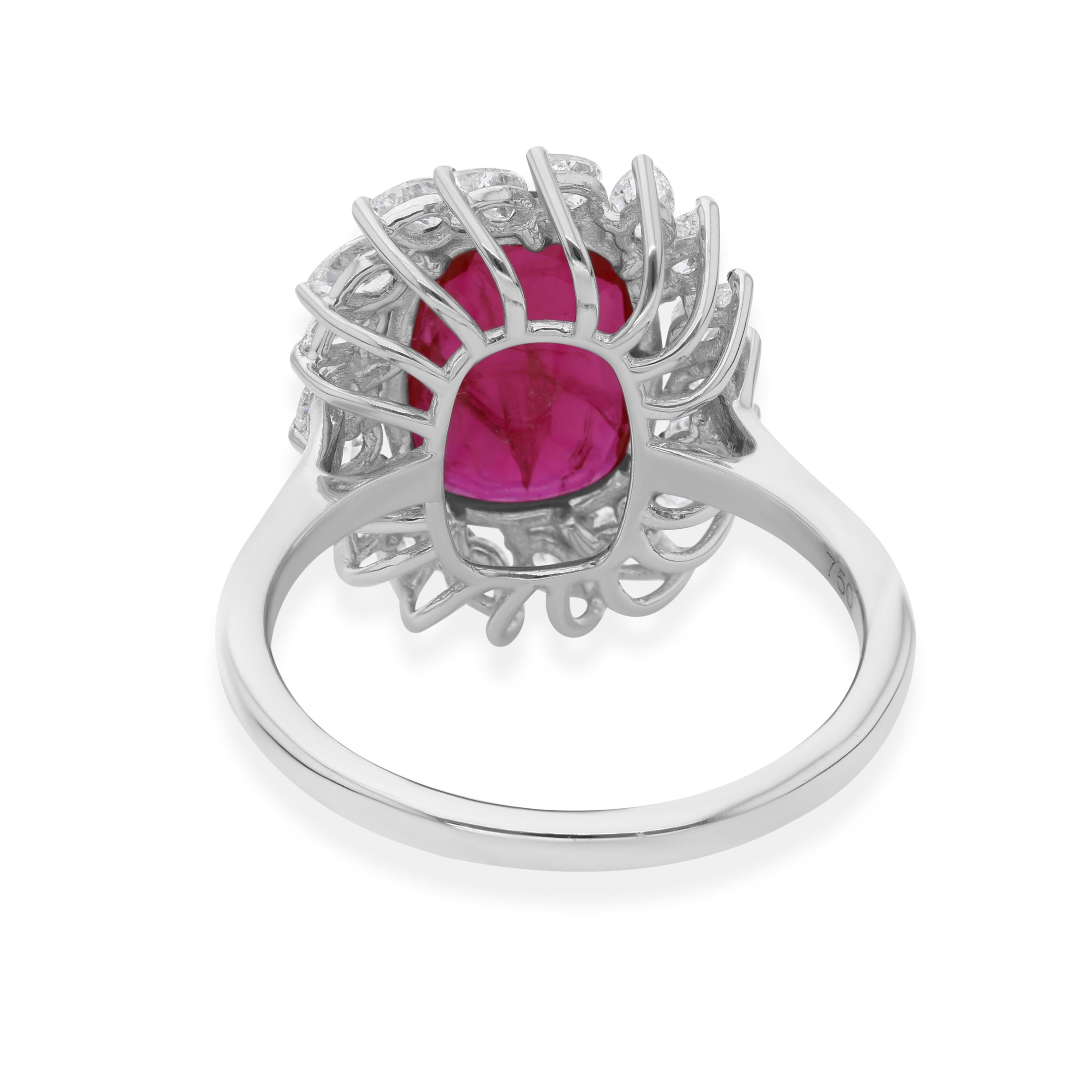 For Sale:  Natural 2.37 Carat Ruby 0.8 Carat SI/H Diamond Cocktail Ring 18 Karat White Gold 6