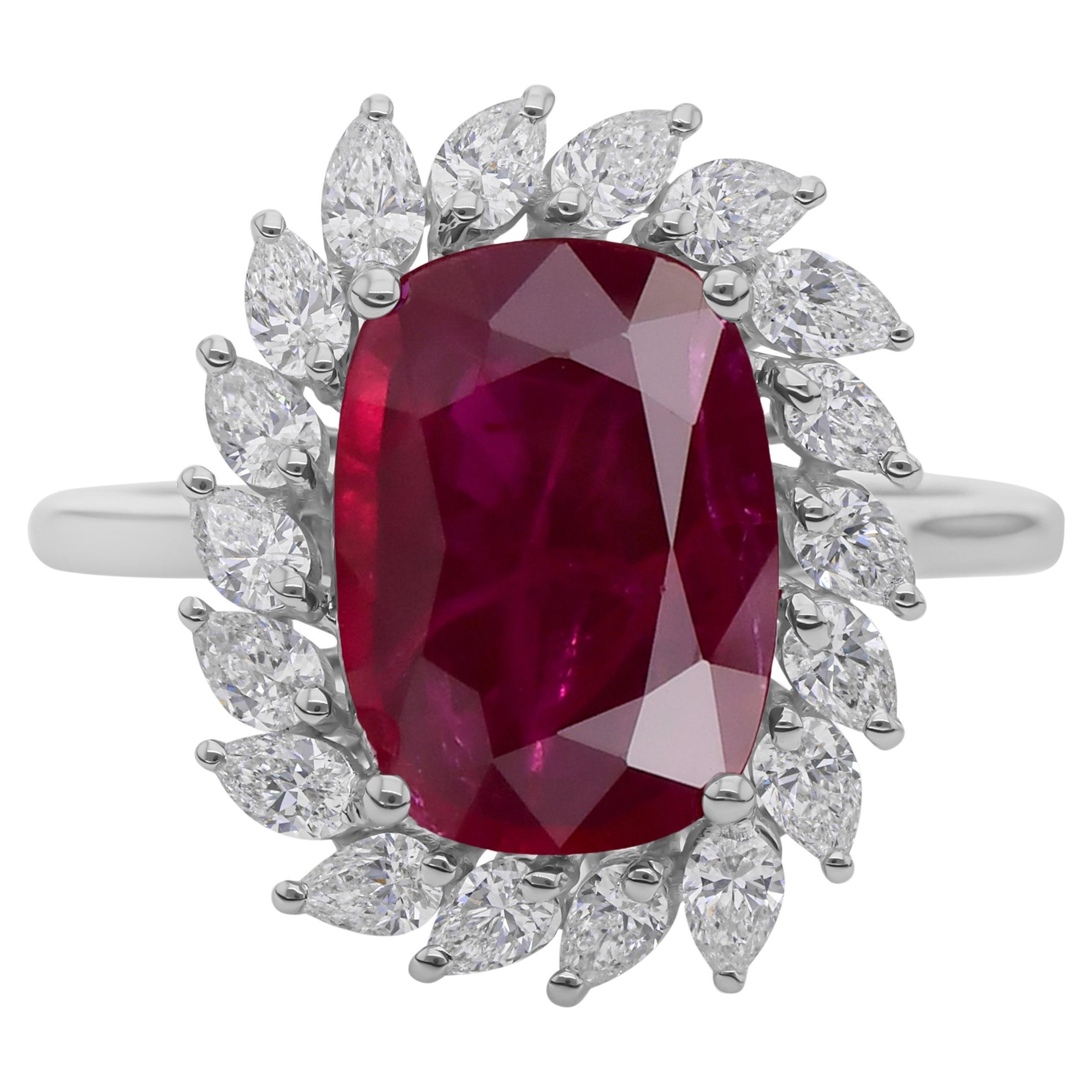For Sale:  Natural 2.37 Carat Ruby 0.8 Carat SI/H Diamond Cocktail Ring 18 Karat White Gold