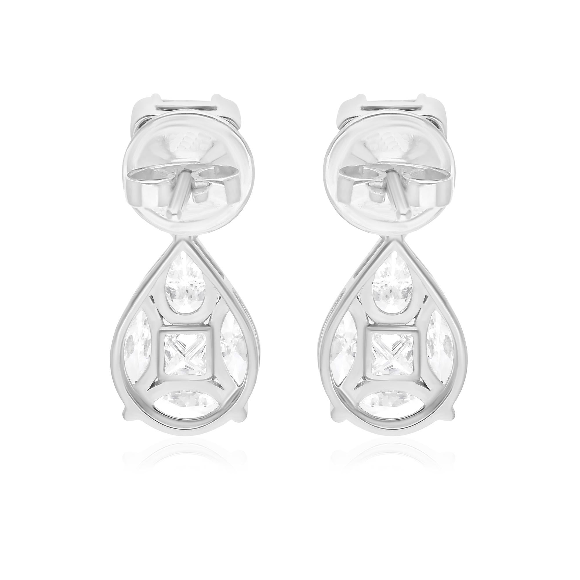 Marquise Cut Natural 2.37 Carat SI/H Multi Shape Diamond Fine Earrings 14 Karat White Gold For Sale