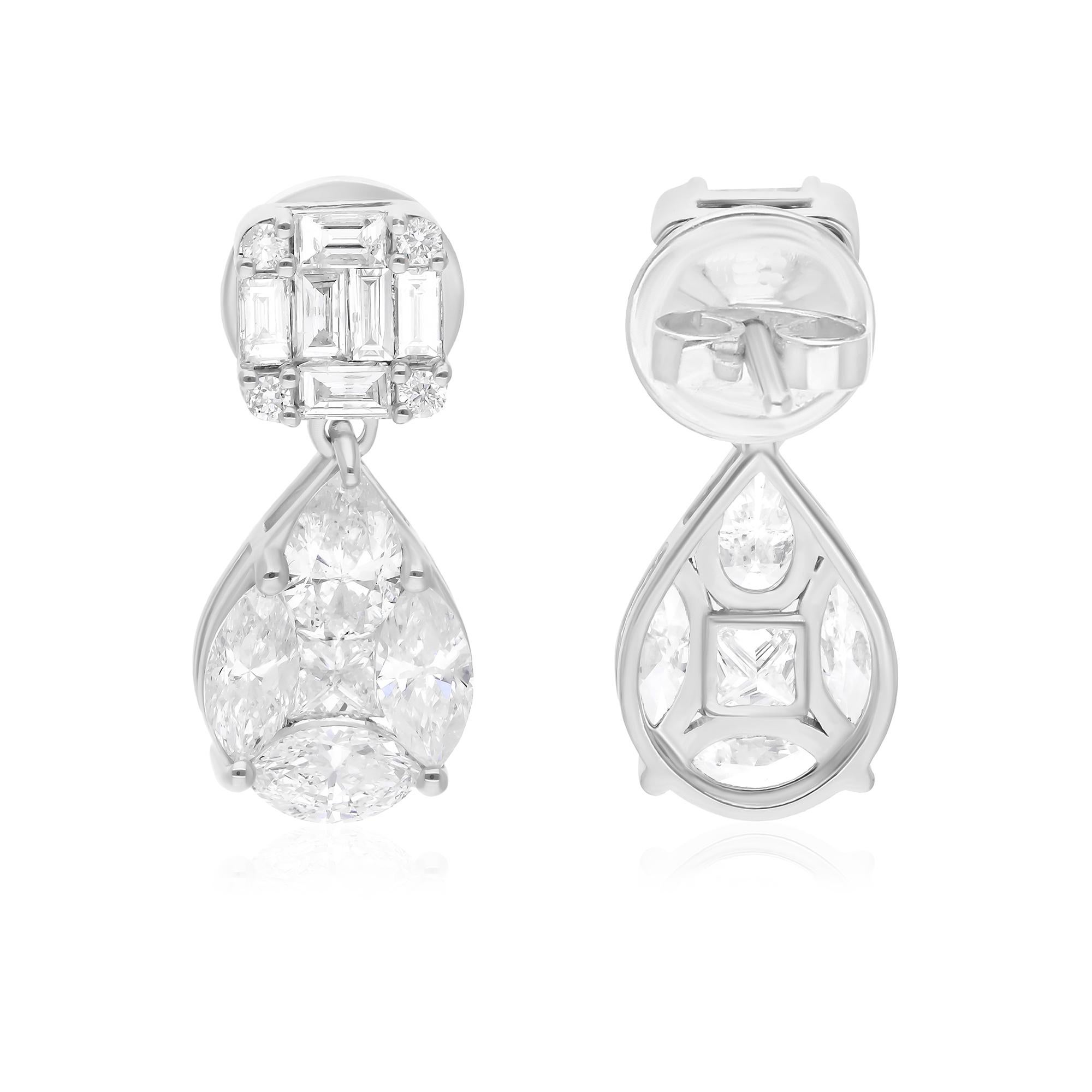 Natural 2.37 Carat SI/H Multi Shape Diamond Fine Earrings 14 Karat White Gold In New Condition For Sale In Diera, Dubai