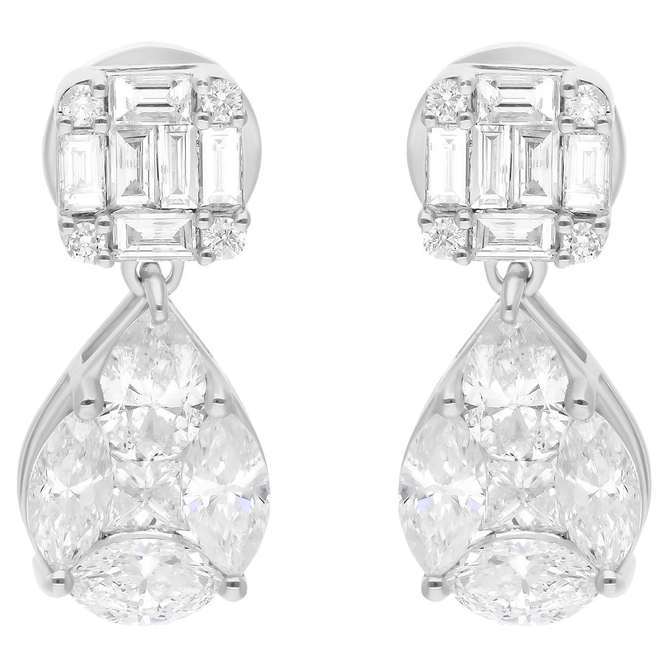Natural 2.37 Carat SI/H Multi Shape Diamond Fine Earrings 14 Karat White Gold