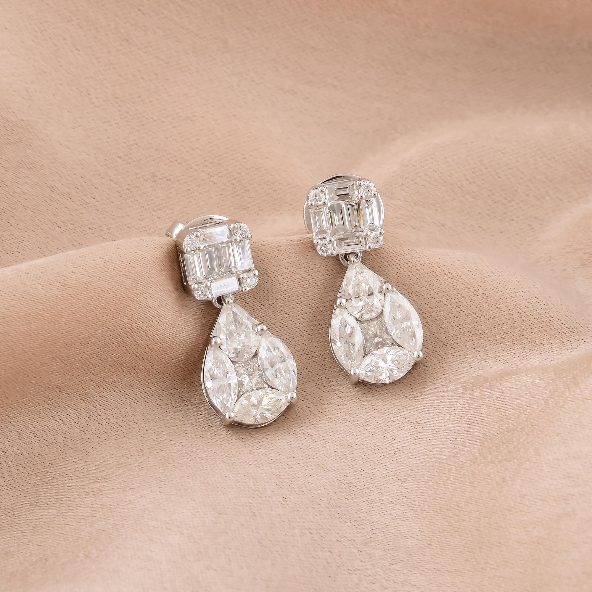 Marquise Cut Natural 2.37 Carat SI/H Multi Shape Diamond Fine Earrings 18 Karat White Gold For Sale