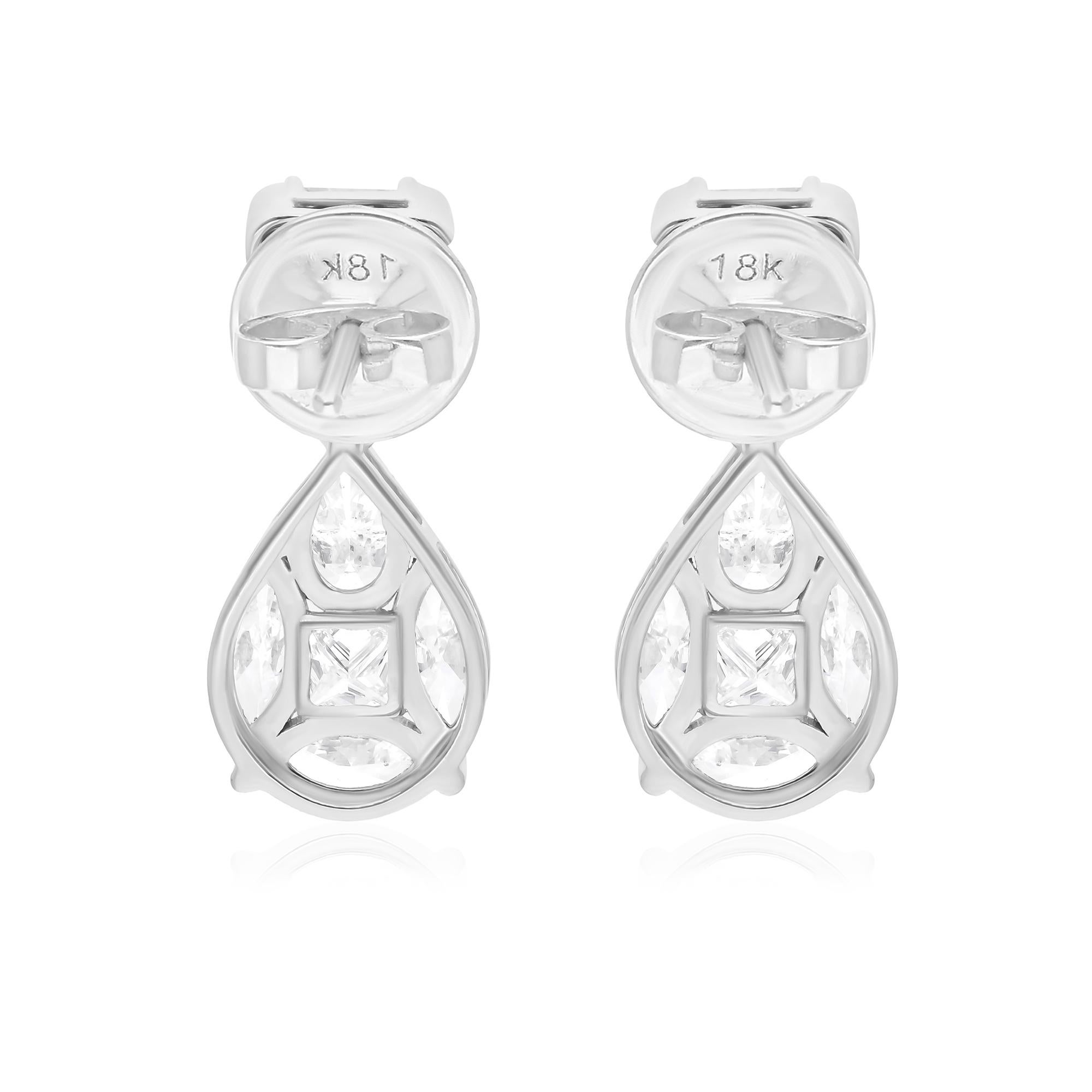 Natural 2.37 Carat SI/H Multi Shape Diamond Fine Earrings 18 Karat White Gold In New Condition For Sale In Diera, Dubai