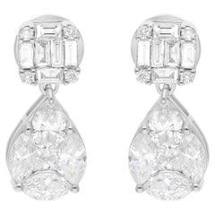 Natural 2.37 Carat SI/H Multi Shape Diamond Fine Earrings 18 Karat White Gold
