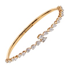 2.37 Ct Pear Natural Diamond Cuff Bangle Bracelet, 14K Yellow Gold Open Bracelet