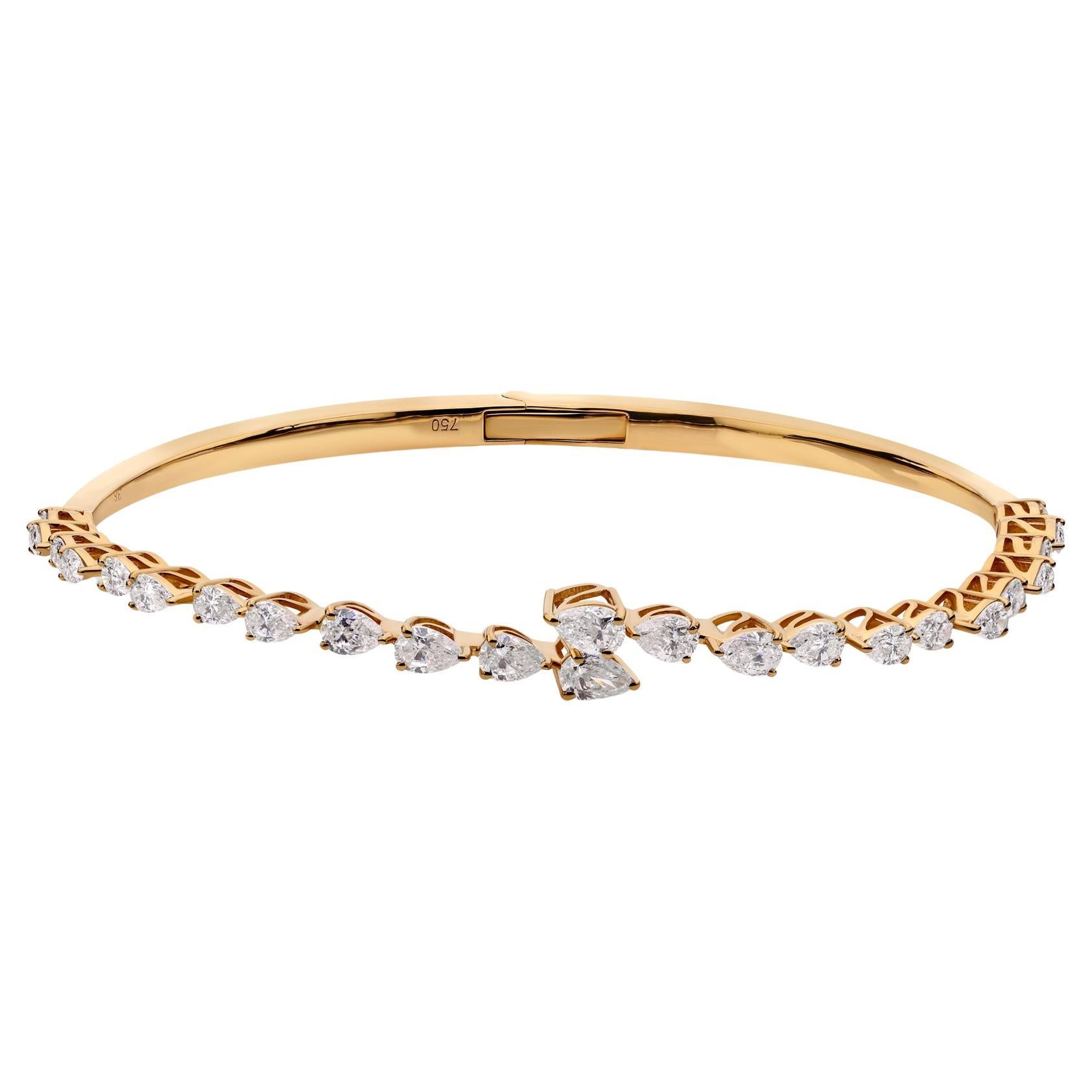Natural 2.37 Carat SI/H Pear Diamond Wrap Bangle Bracelet 18 Karat Yellow Gold For Sale