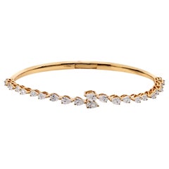 Natural 2.37 Carat SI/H Pear Diamond Wrap Bangle Bracelet 18 Karat Yellow Gold