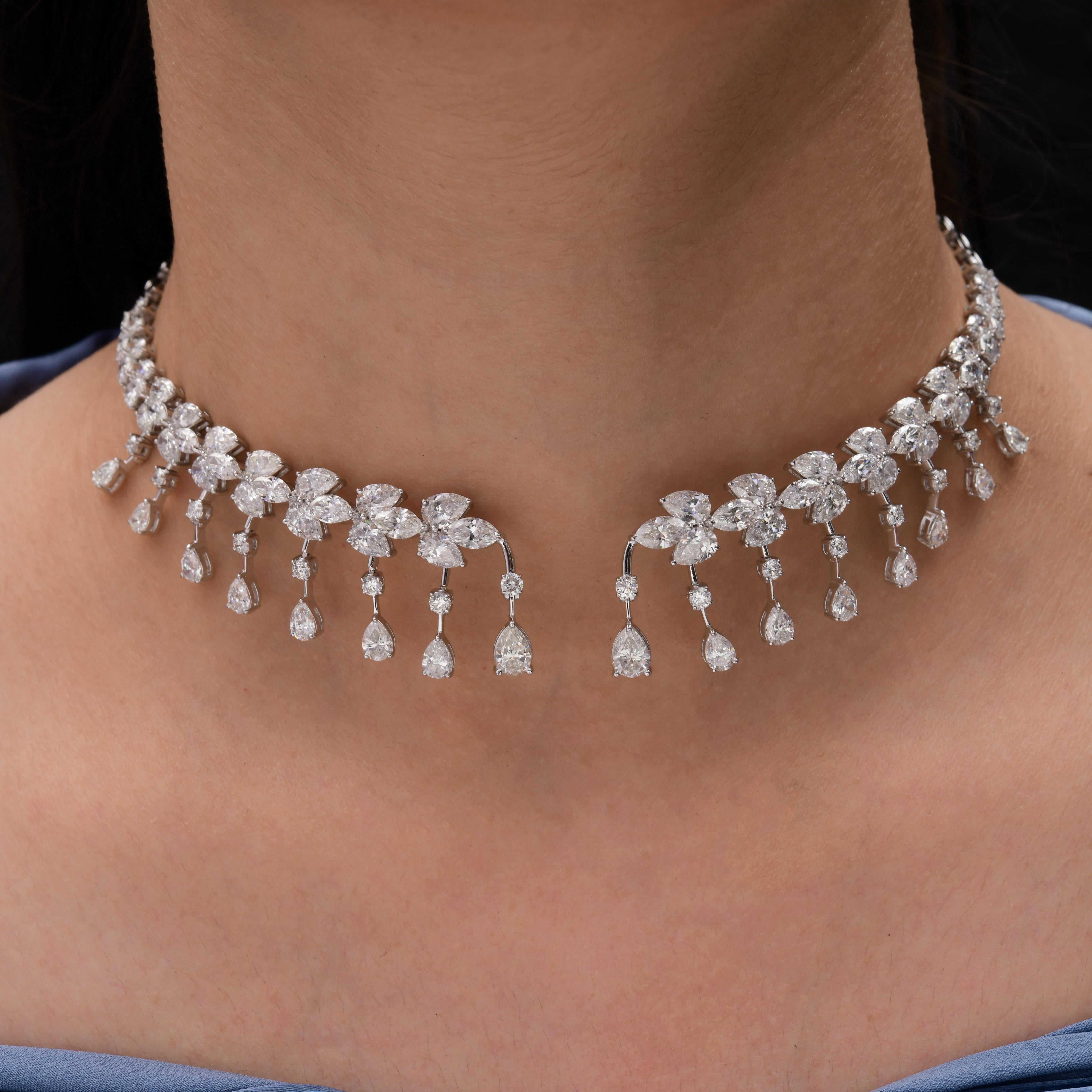 Taglio a goccia Collana girocollo con diamanti naturali a pera da 23,81 carati SI/H in oro bianco 18 carati in vendita