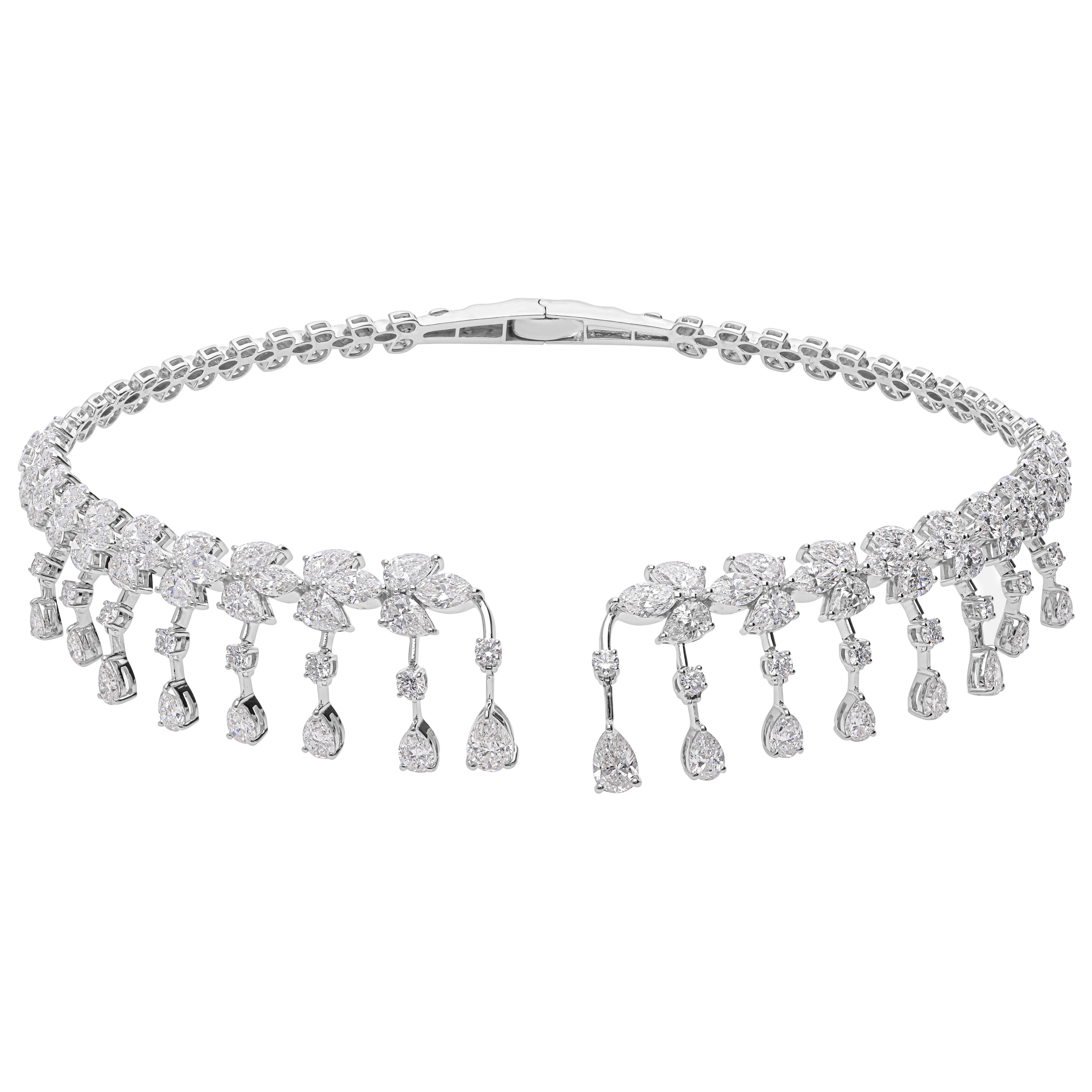Collana girocollo con diamanti naturali a pera da 23,81 carati SI/H in oro bianco 18 carati