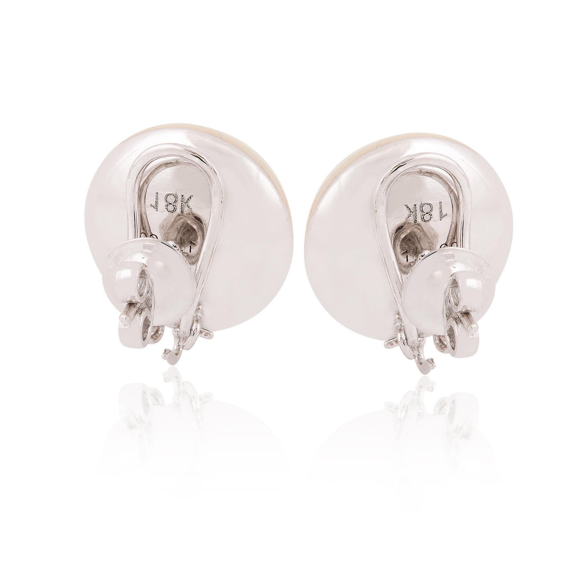 Women's Natural 23.86 Carat Pearl Gemstone Stud Earrings Solid 18k White Gold Jewelry For Sale