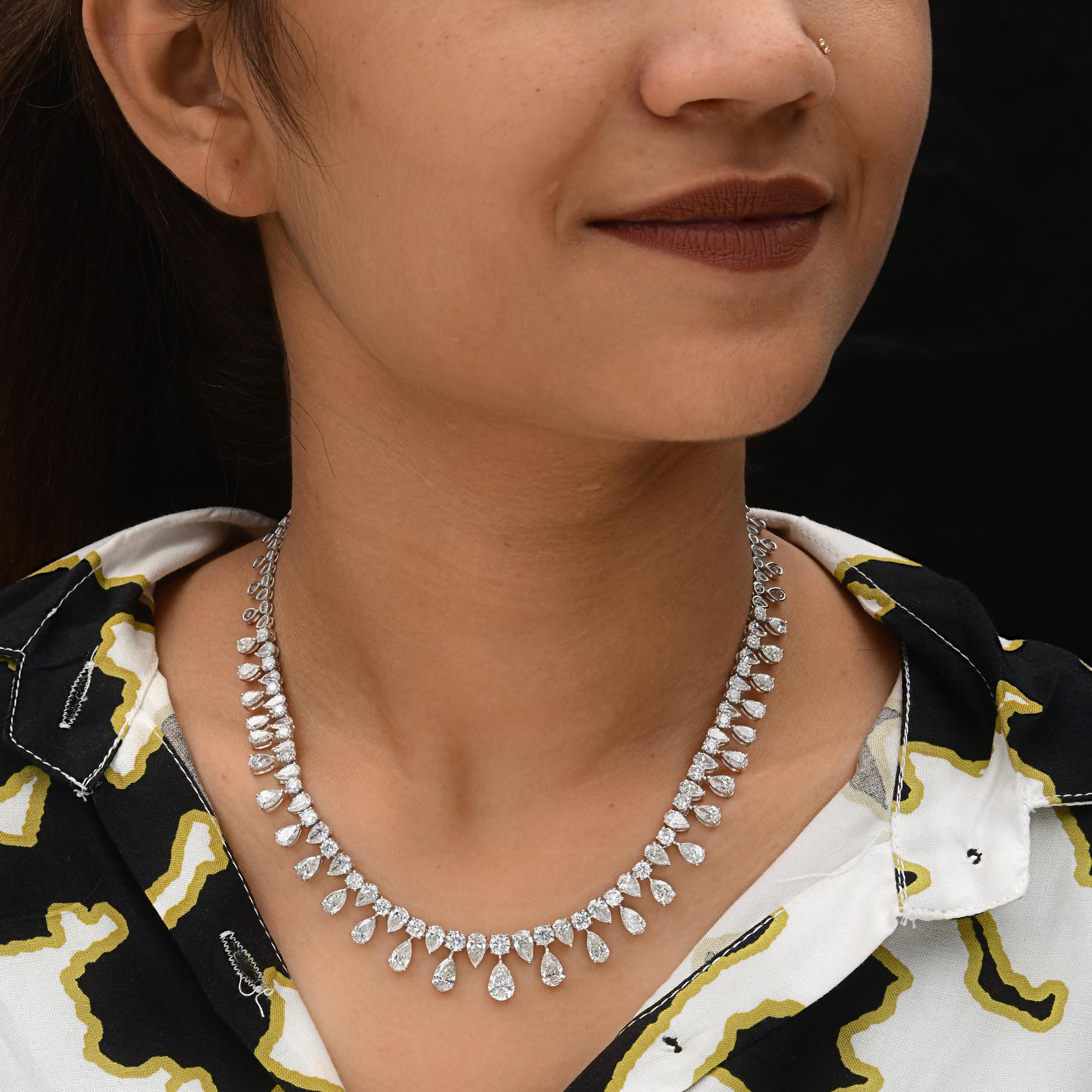 Modern Natural 23.95 Carat SI/H Round Pear Diamond Necklace 18 Karat White Gold Jewelry For Sale