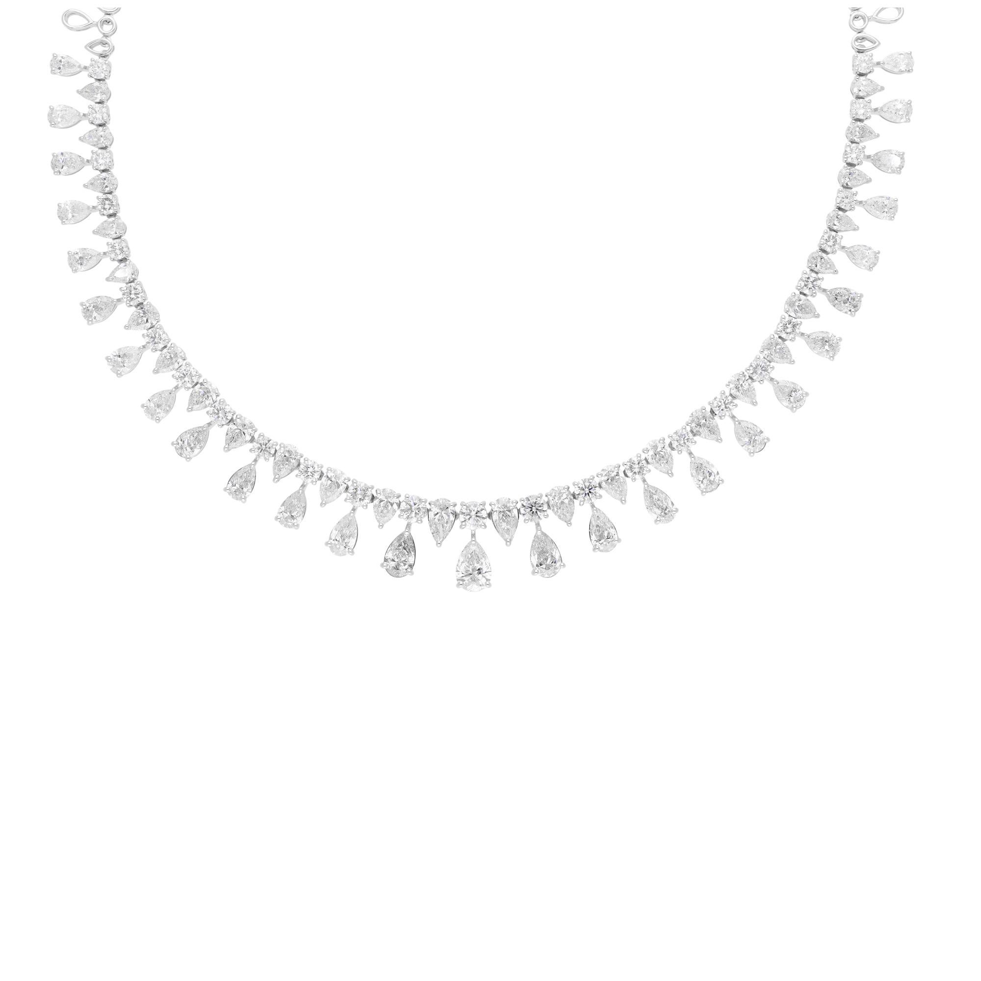 Pear Cut Natural 23.95 Carat SI/H Round Pear Diamond Necklace 18 Karat White Gold Jewelry For Sale