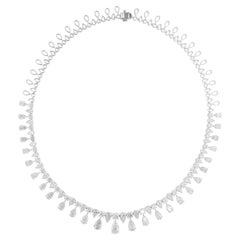 Natural 23.95 Carat SI/H Round Pear Diamond Necklace 18 Karat White Gold Jewelry