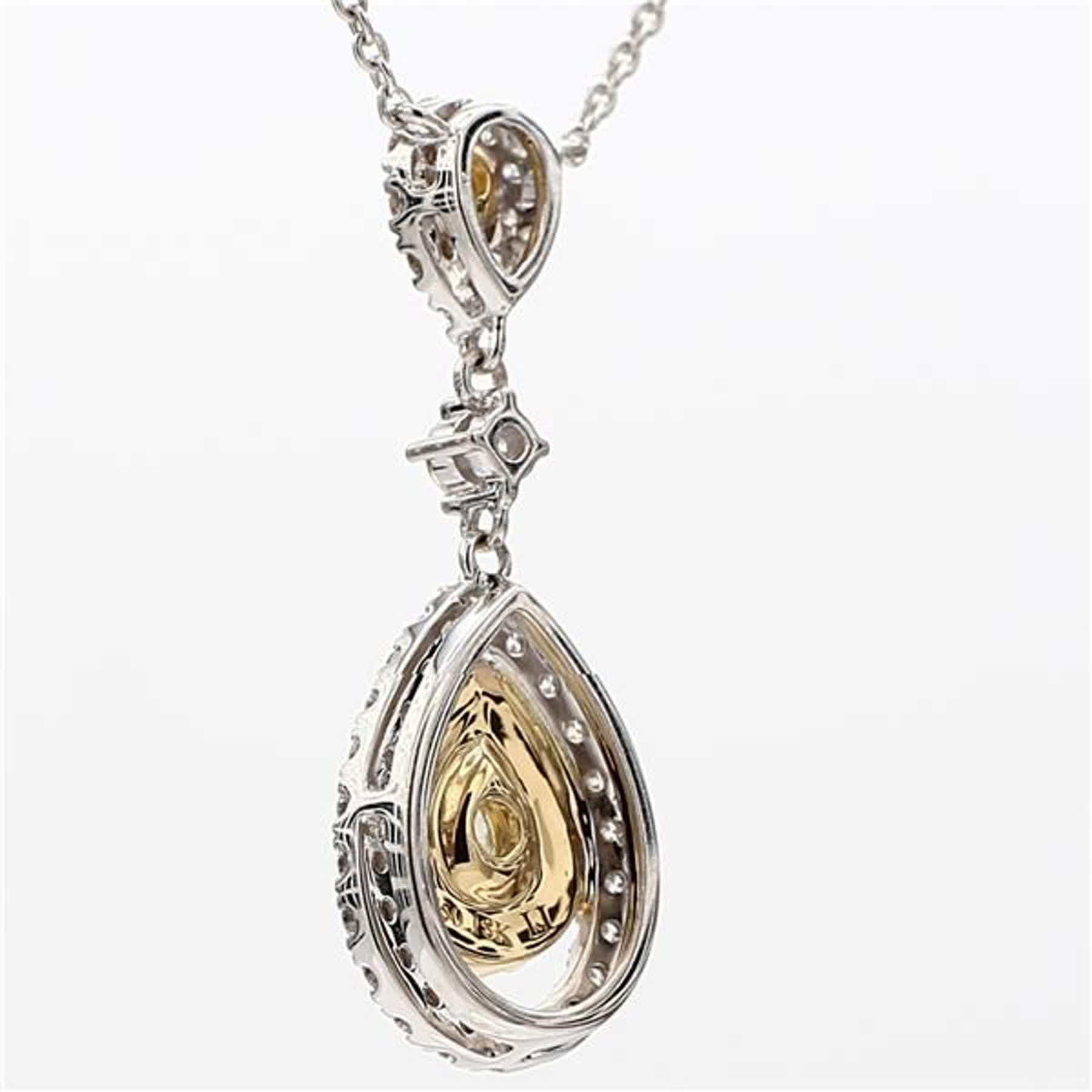 Contemporary Natural Yellow Pear and White Diamond 1.07 Carat TW Gold Drop Necklace For Sale