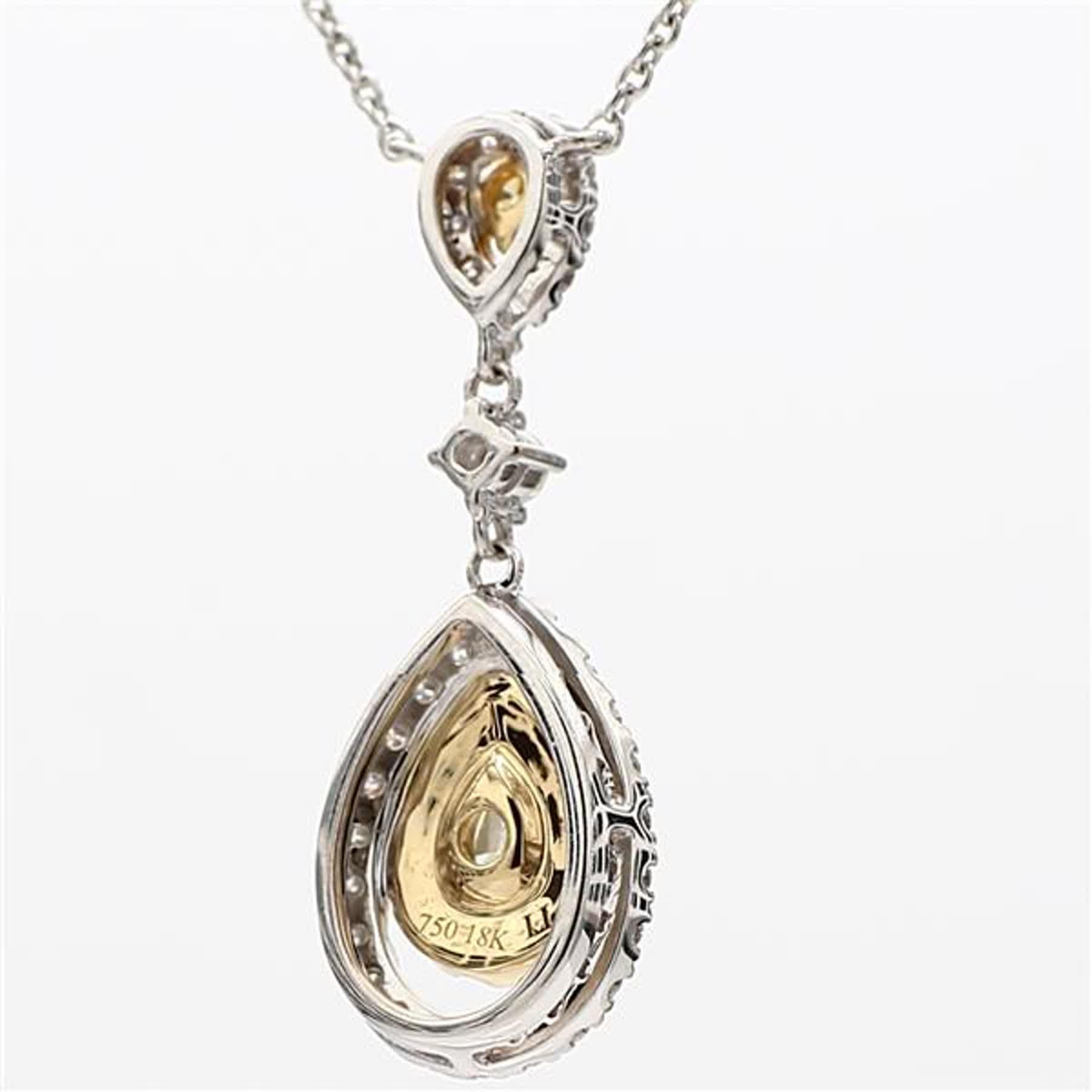 Pear Cut Natural Yellow Pear and White Diamond 1.07 Carat TW Gold Drop Necklace For Sale