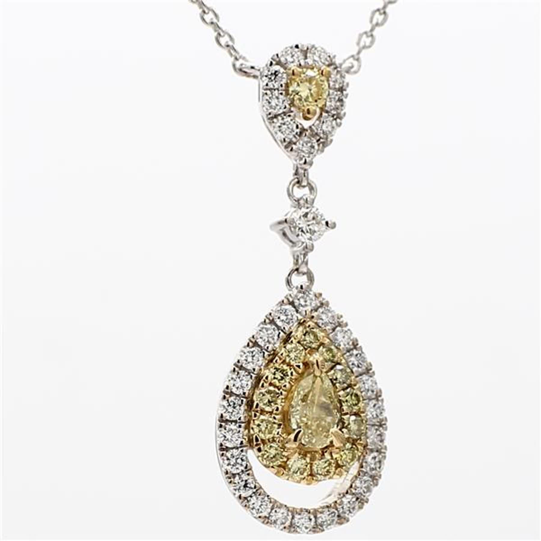 Women's Natural Yellow Pear and White Diamond 1.07 Carat TW Gold Drop Necklace For Sale