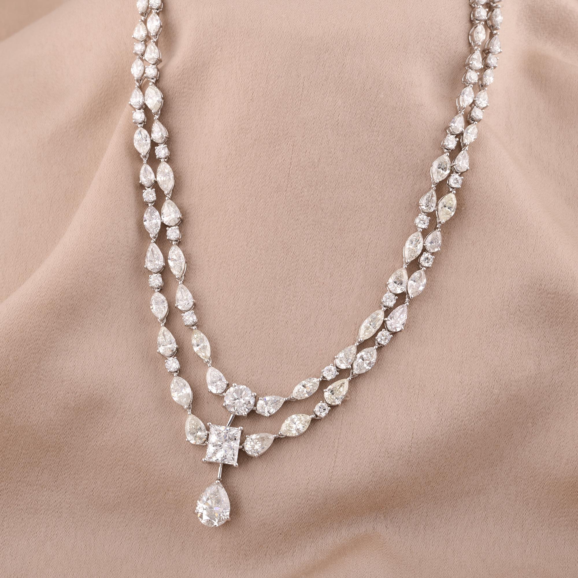 Modern Natural 24.16 Carat Multi Shape Diamond Necklace 14 Karat White Gold Jewelry For Sale