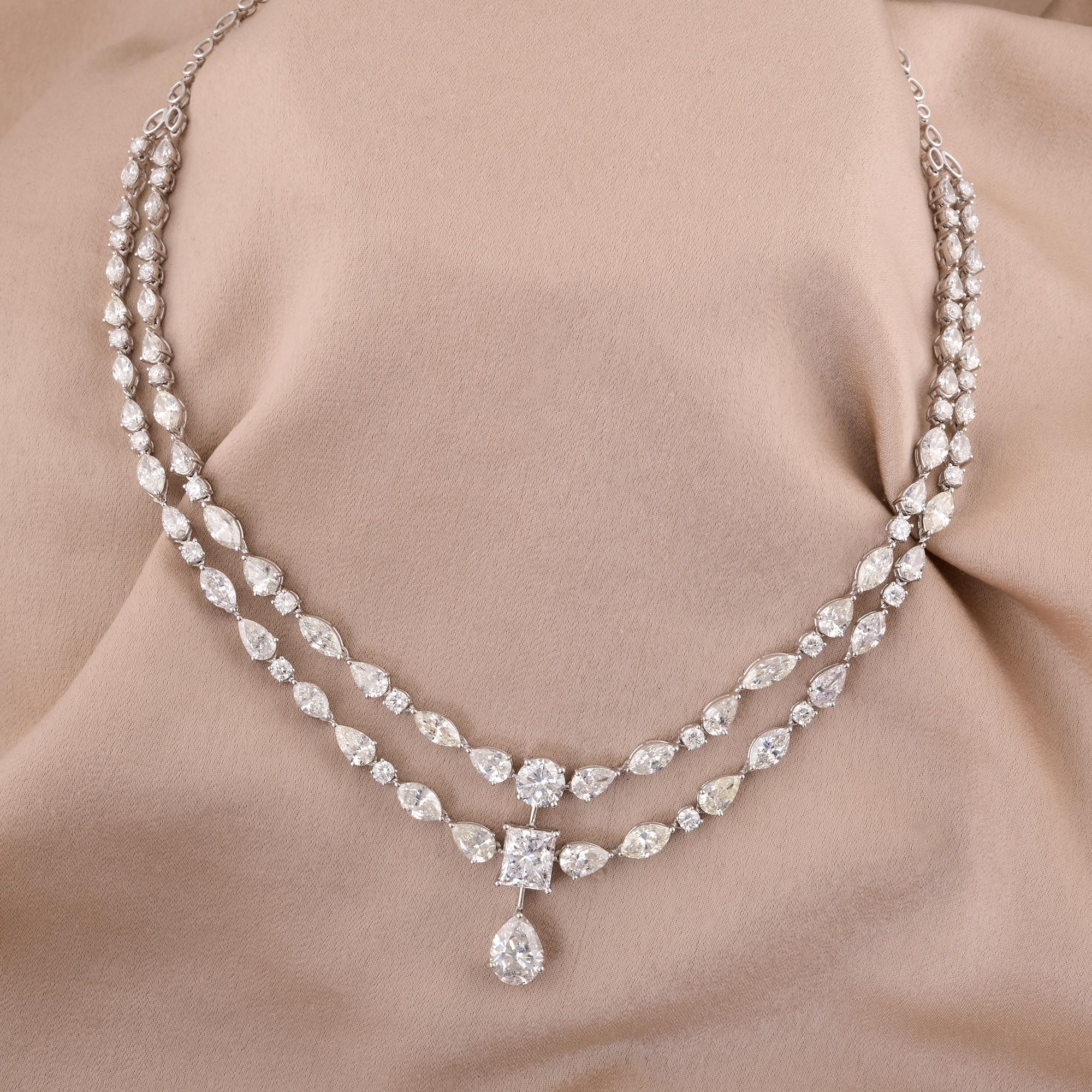 Round Cut Natural 24.16 Carat Multi Shape Diamond Necklace 14 Karat White Gold Jewelry For Sale