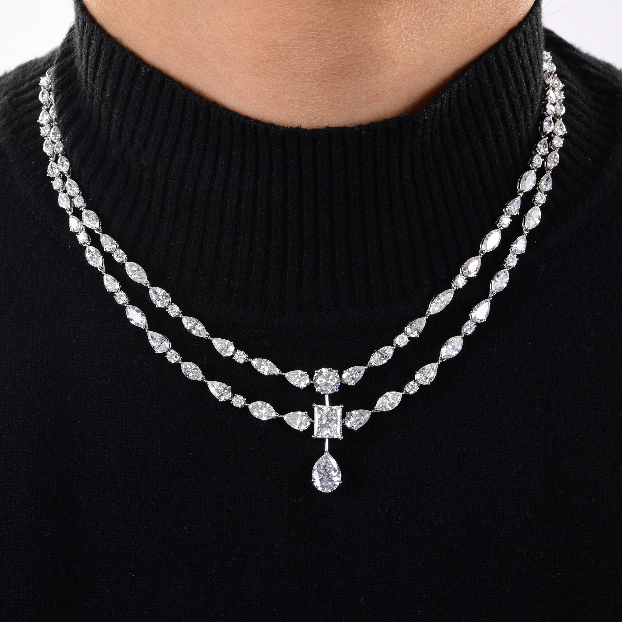 Women's Natural 24.16 Carat Multi Shape Diamond Necklace 14 Karat White Gold Jewelry For Sale
