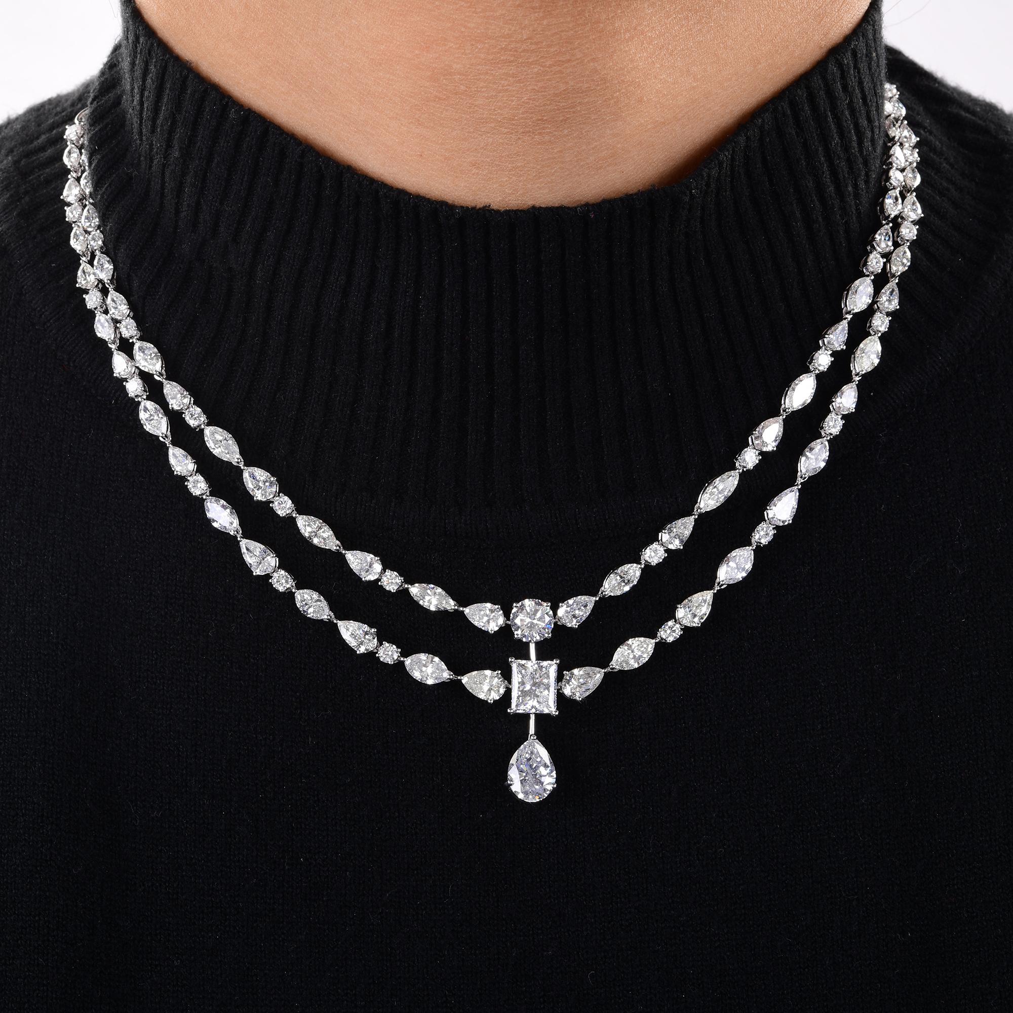 Natural 24.16 Carat Multi Shape Diamond Necklace 14 Karat White Gold Jewelry In New Condition For Sale In Diera, Dubai