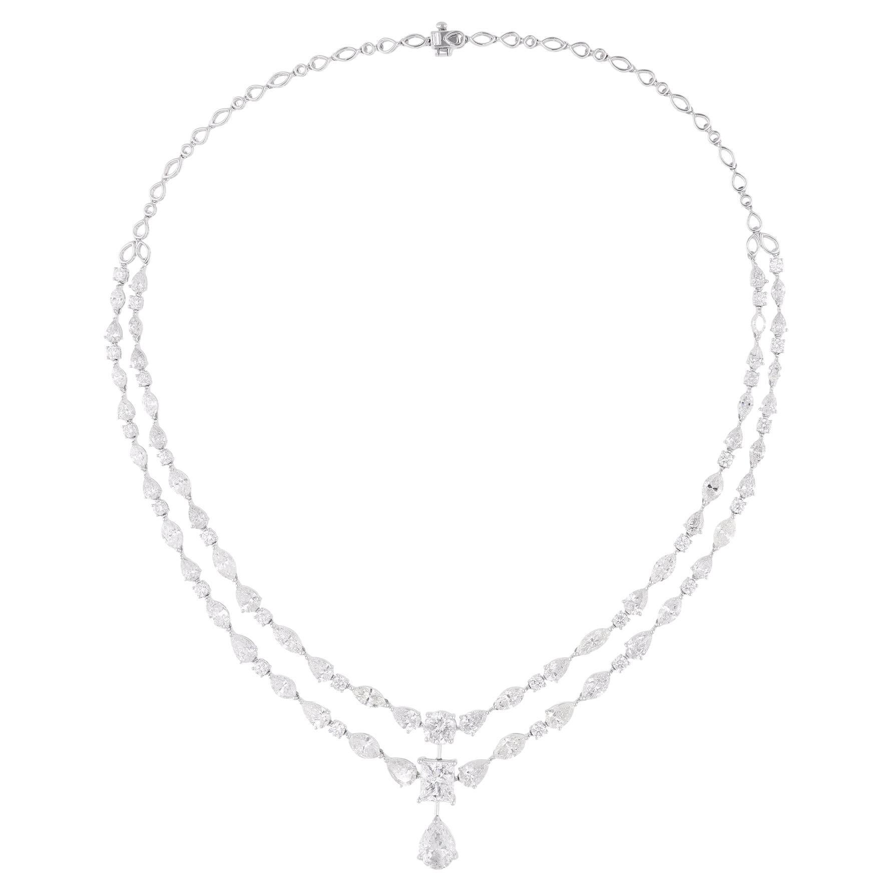 Collier de diamants multiformes naturels de 24,16 carats en or blanc 14 carats