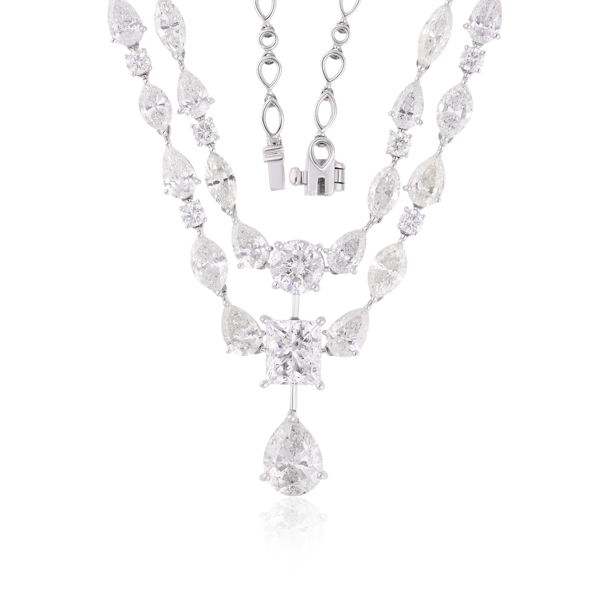 Adorn yourself with the unparalleled opulence of this Natural 24.16 Carat Multi-Shape Diamond Necklace, intricately set in luxurious 18 Karat White Gold. This exquisite piece of fine jewelry is a true masterpiece, exuding sophistication and timeless