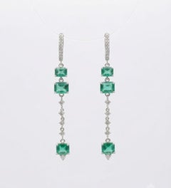 Designer 14K White Gold Emerald 2.41ct & Diamond 0.35ct Earrings
