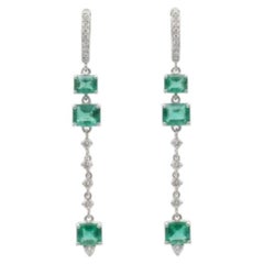 Designer 14K White Gold Emerald 2.41ct & Diamond 0.35ct Earrings