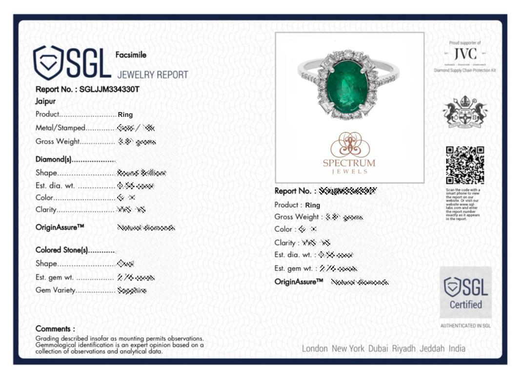 Esmeralda zambiana natural de 2,43 quilates Diamante de 0,6 quilates Oro blanco de 14 quilates en venta 1