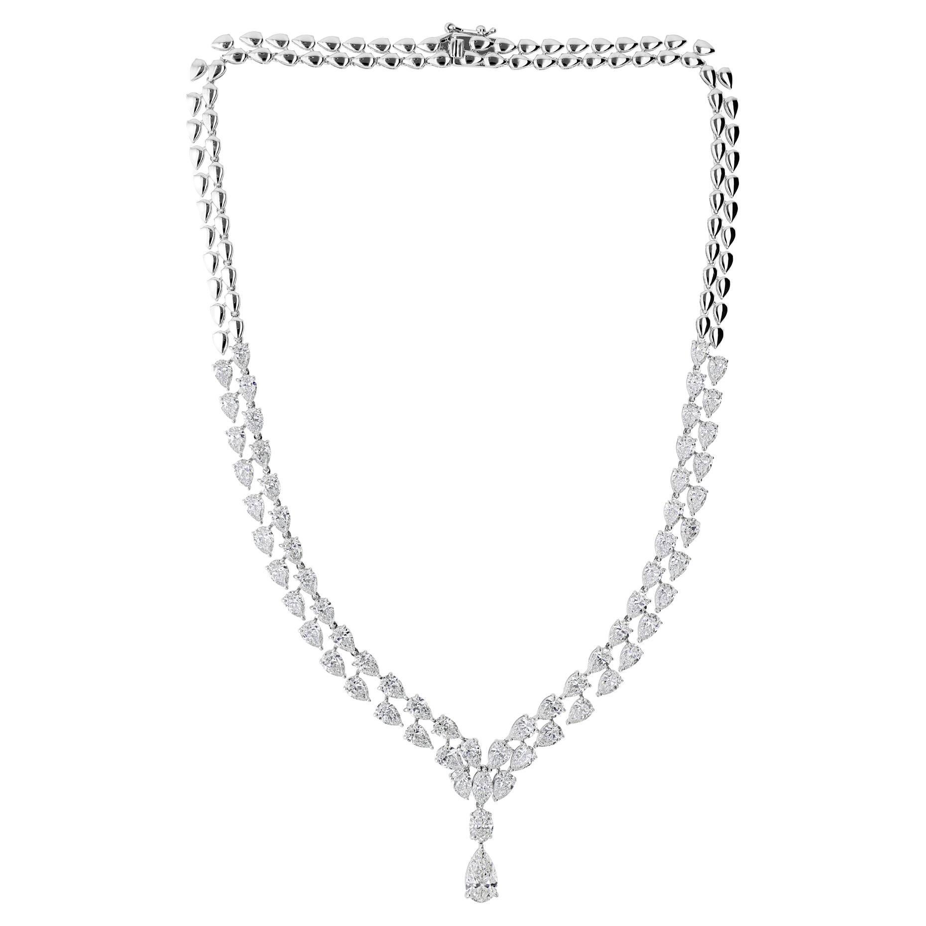 Natural 24.36 Carat SI/H Diamond Layer Drop Necklace 14k White Gold