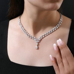 Natural 24.36 Carat SI/H Diamond Layer Drop Necklace 18 Karat White Gold