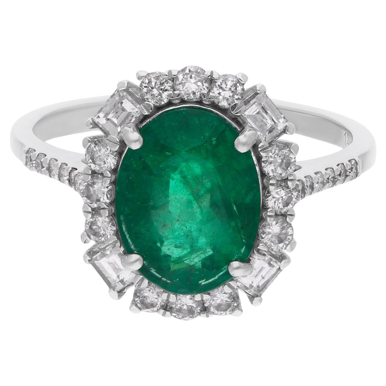 Natürlicher 2,43ct sambischer Smaragd 0,6ct Diamant Halo Ehering 14k Weißgold