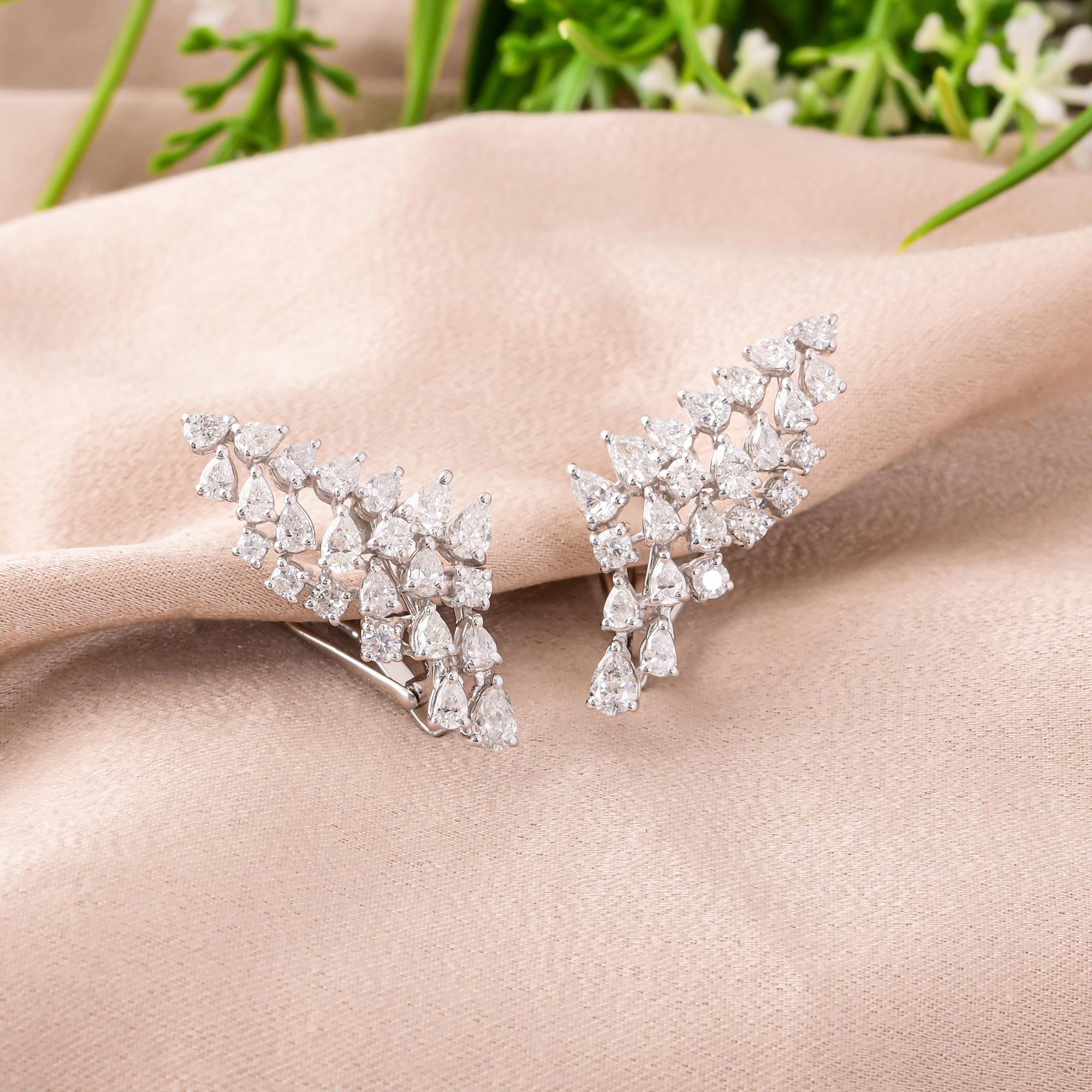 Taille poire Boucles d'oreilles en or blanc 14 carats avec diamants ronds taille poire de 2,44 carats SI/H en vente