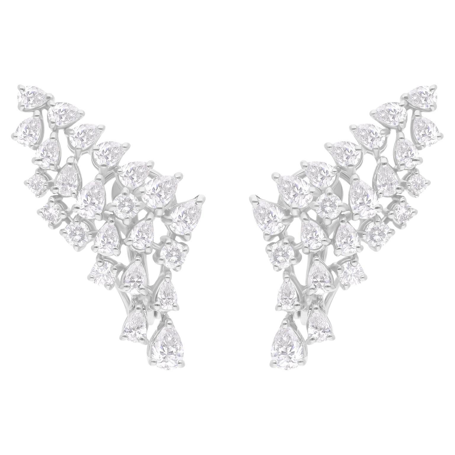 Boucles d
oreilles en or blanc 14 carats avec diamants ronds taille poire de 2,44 carats SI/H