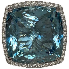 Natural 24.45 Carat Aquamarine and Diamonds Ring
