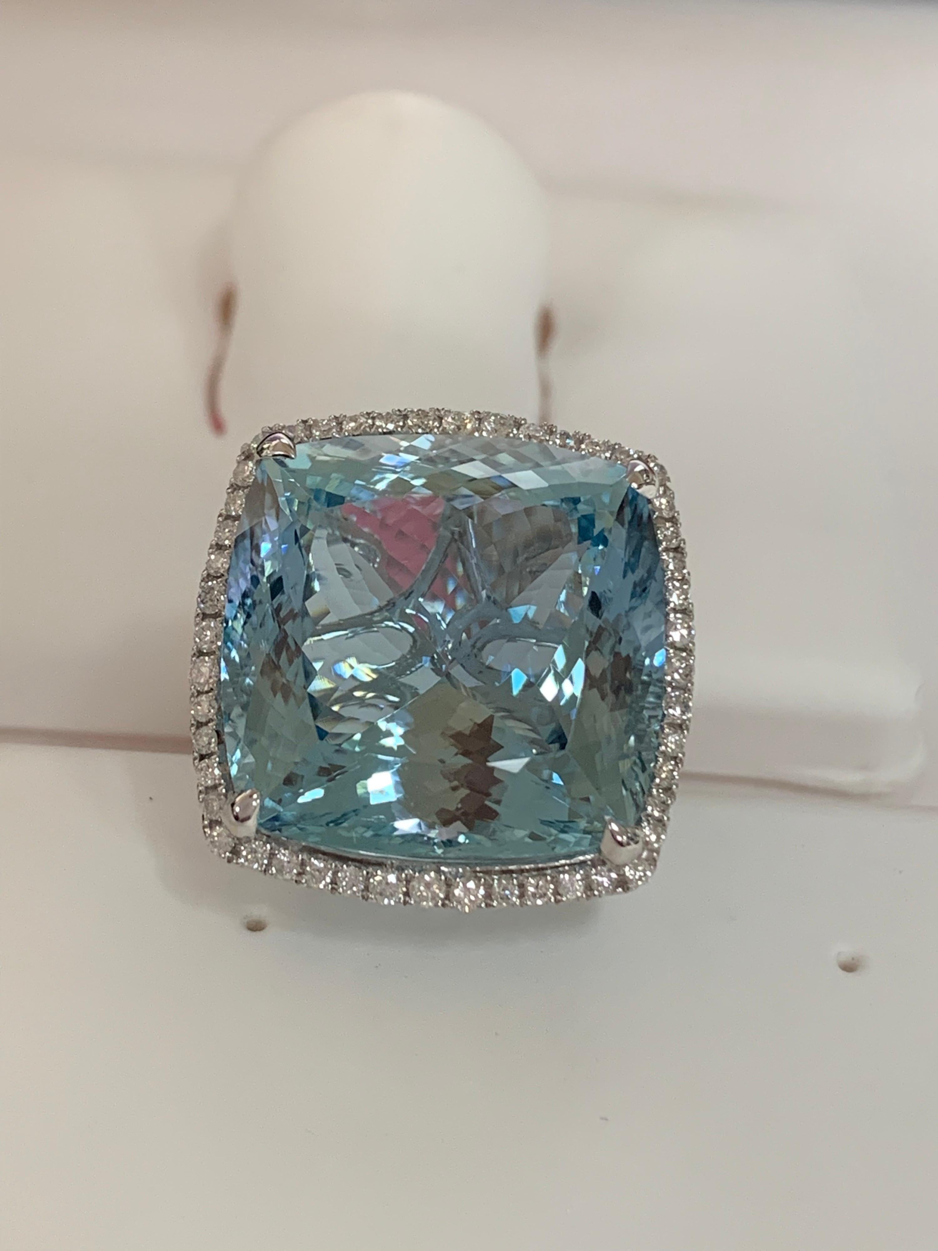 Artisan Natural 24.45 Carat Aquamarine and Diamonds Ring