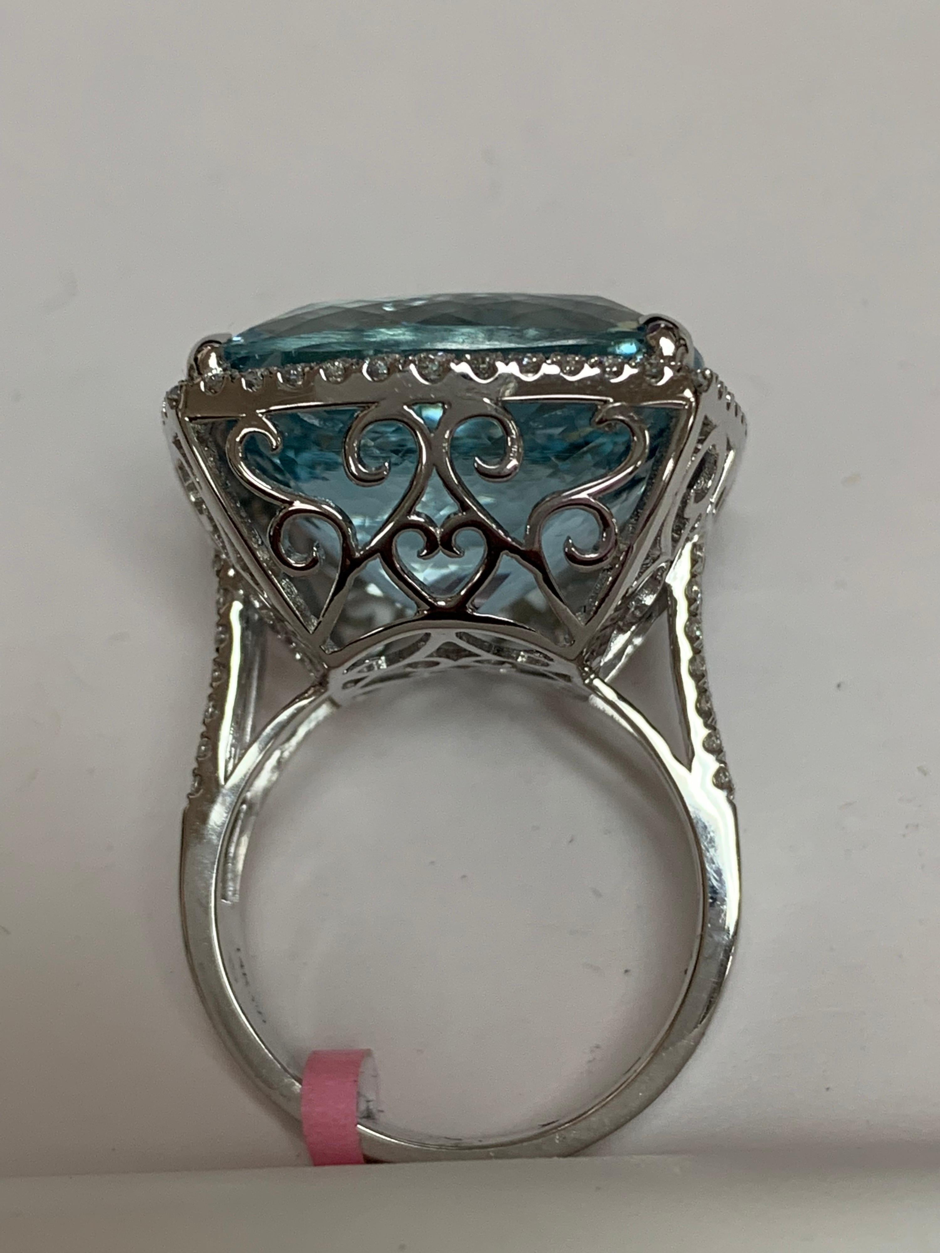 Natural 24.45 Carat Aquamarine and Diamonds Ring In New Condition In Trumbull, CT