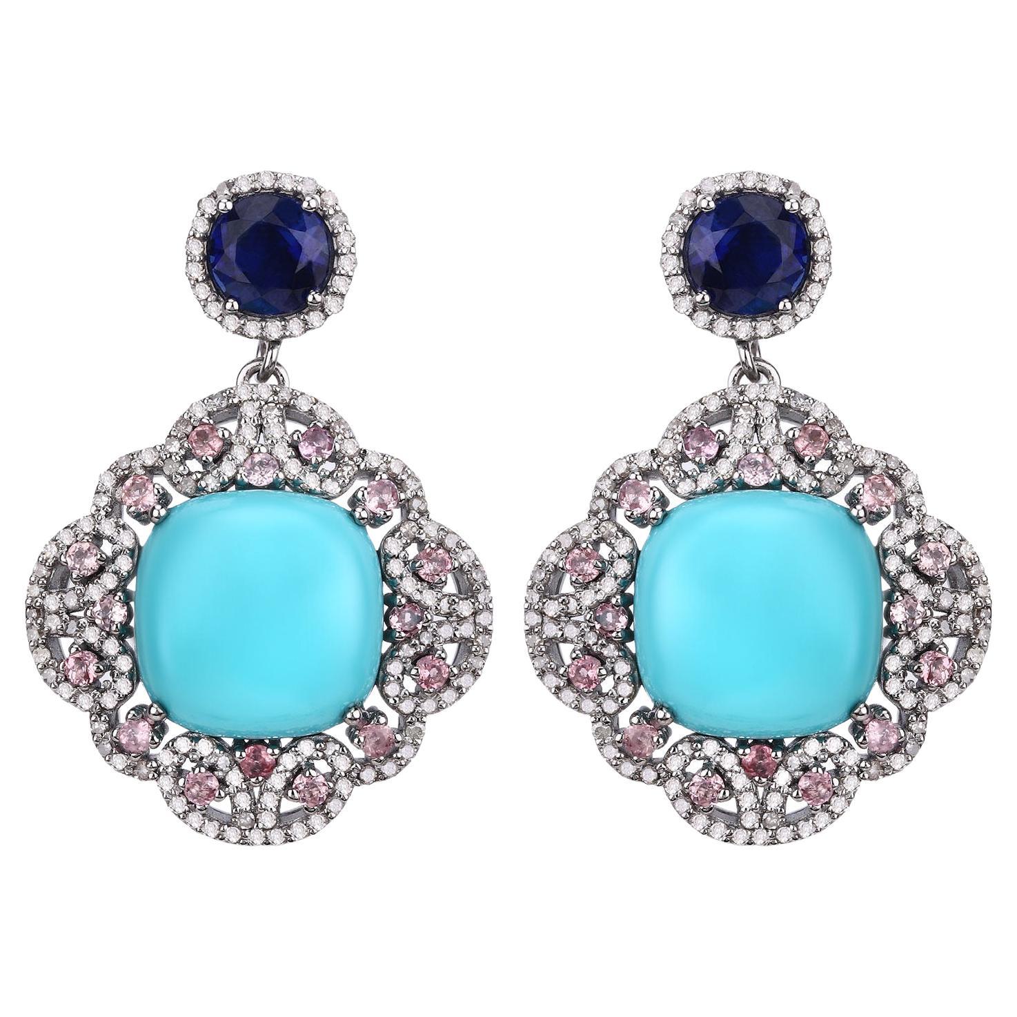 Natural 29 Carats Multicolor Gemstone Statement Earrings Set with