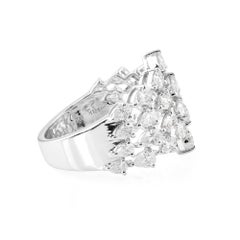 Natural Diamond Pear Shape Wide Band Ring in 18K White Gold